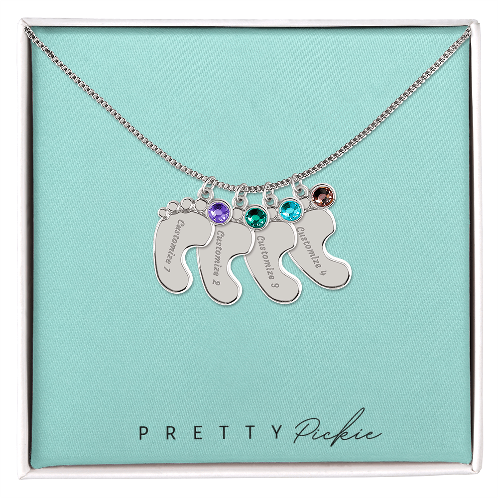 Baby Feet Necklace with Names and Birthstones