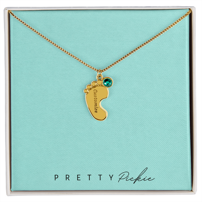 Baby Feet Necklace with Names and Birthstones