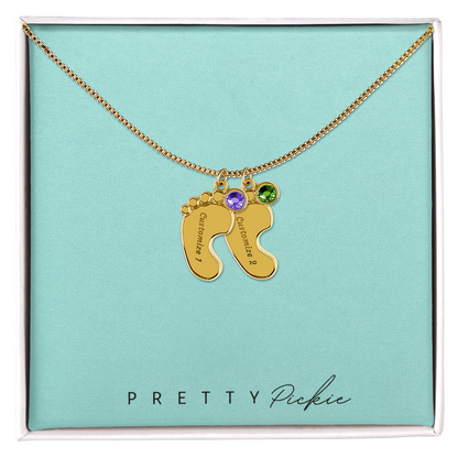 Baby Feet Necklace with Names and Birthstones