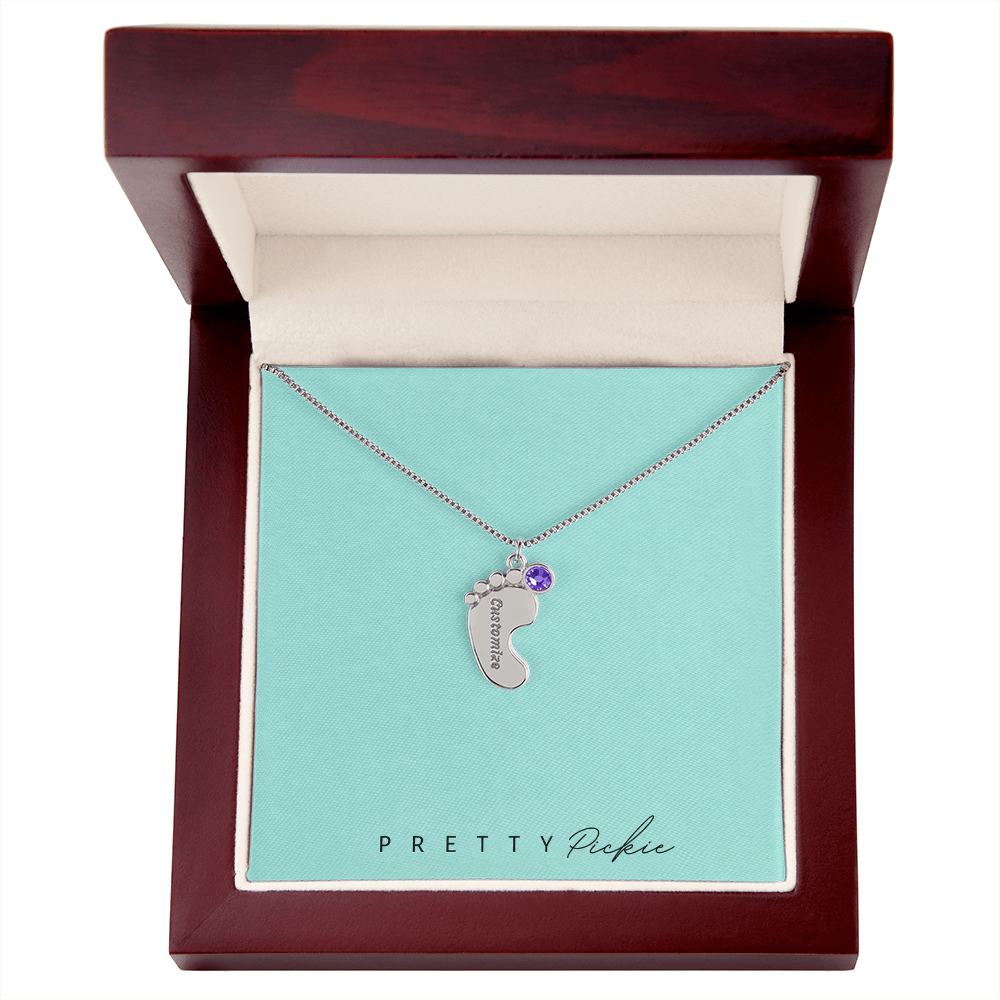 Baby Feet Necklace with Names and Birthstones