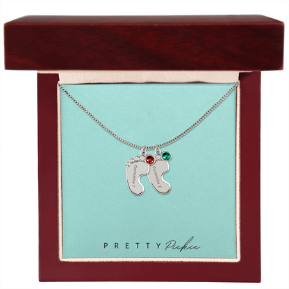 Baby Feet Necklace with Names and Birthstones