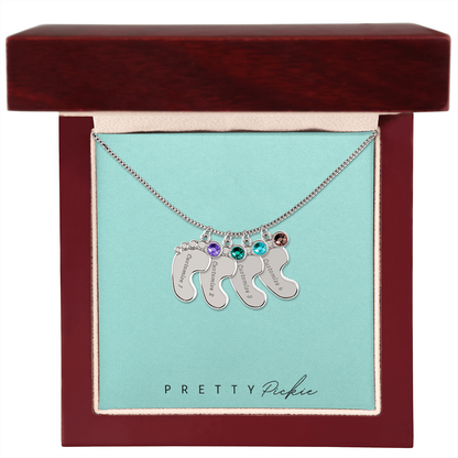 Baby Feet Necklace with Names and Birthstones