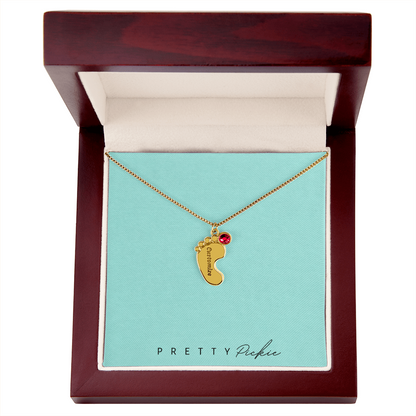 Baby Feet Necklace with Names and Birthstones
