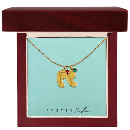 Baby Feet Necklace with Names and Birthstones