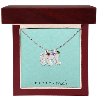 Baby Feet Necklace with Names and Birthstones