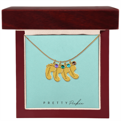 Baby Feet Necklace with Names and Birthstones