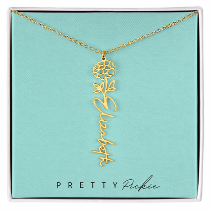 Birth Flower Name Necklace