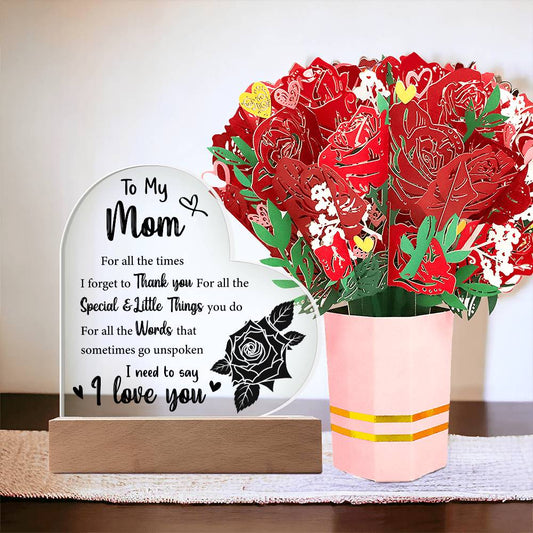 Mom's Gift Set: Heart Plaque & Faux Flowers