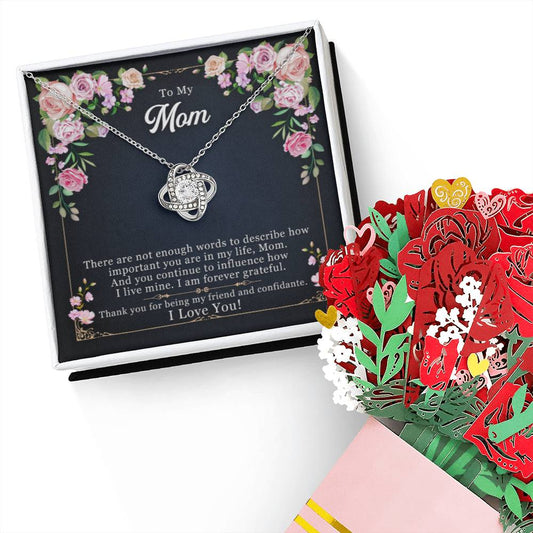Mom's Love Knot Necklace & Flower Bouquet Gift Set
