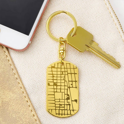 Custom Map Keychain, Engraved Dog Tag