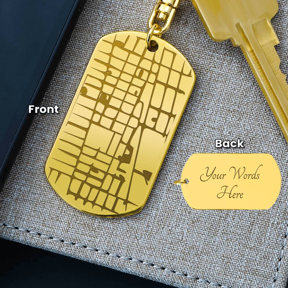 Custom Map Keychain, Engraved Dog Tag