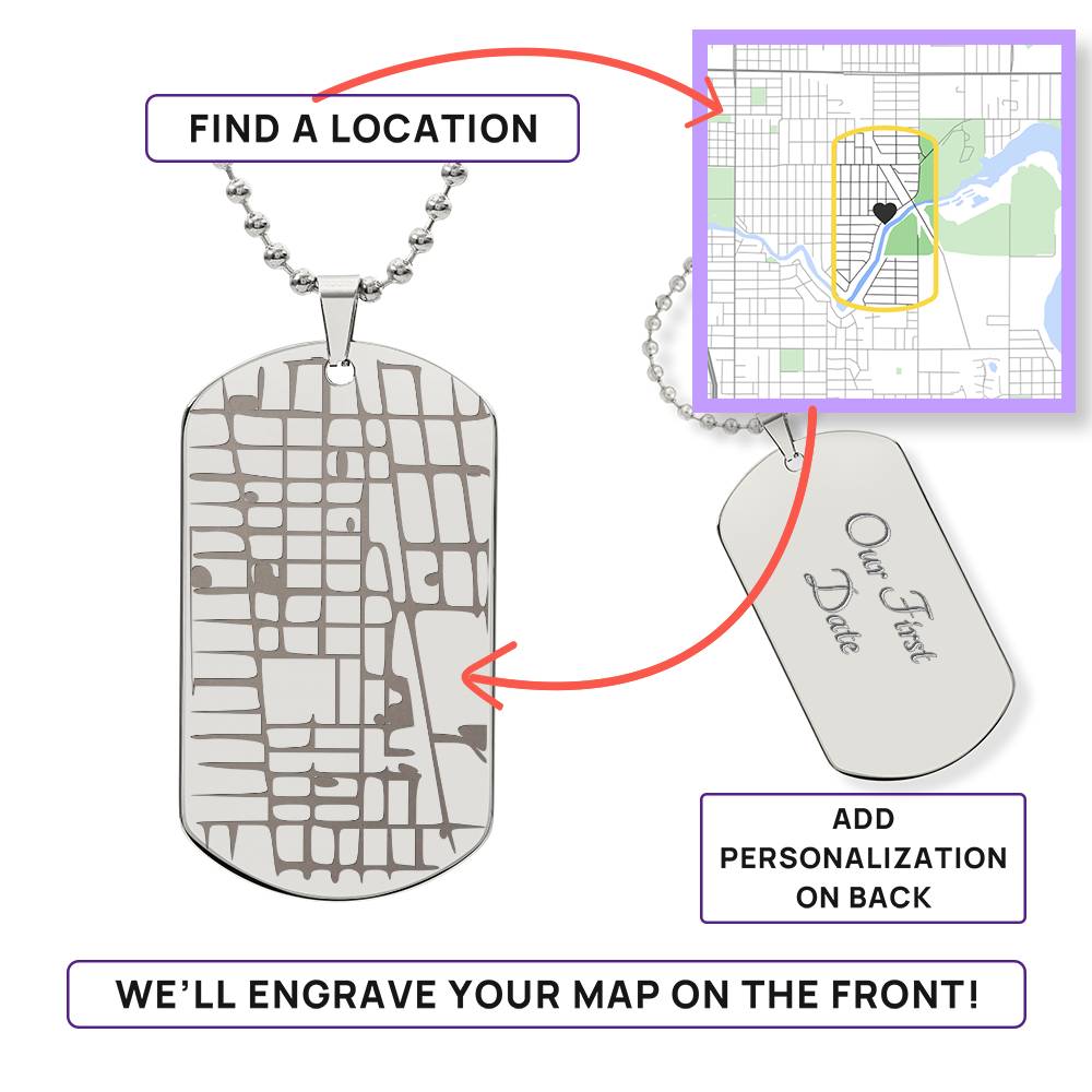 Custom Map Dog Tag Necklace
