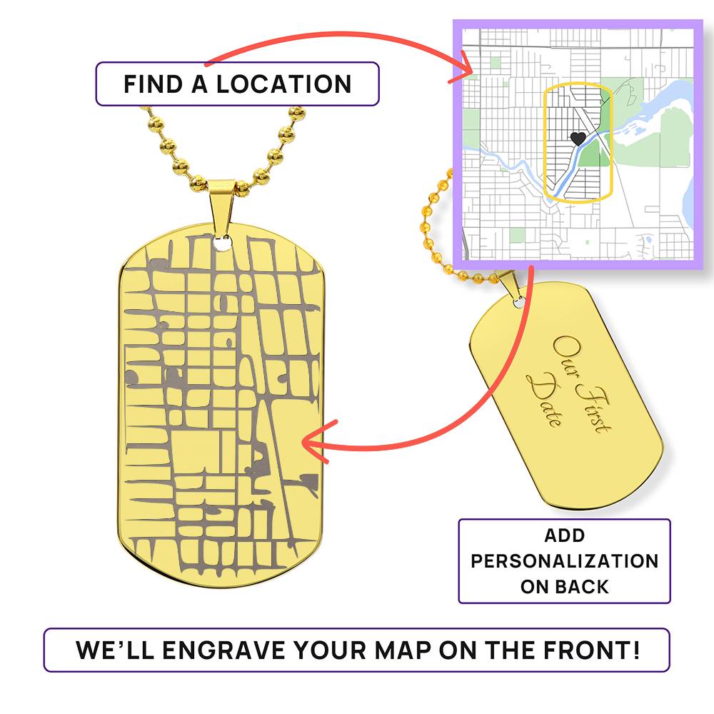 Custom Map Dog Tag Necklace