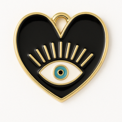 Evil Eye Heart Charm - Gold-Plated Enamel Protection Symbol