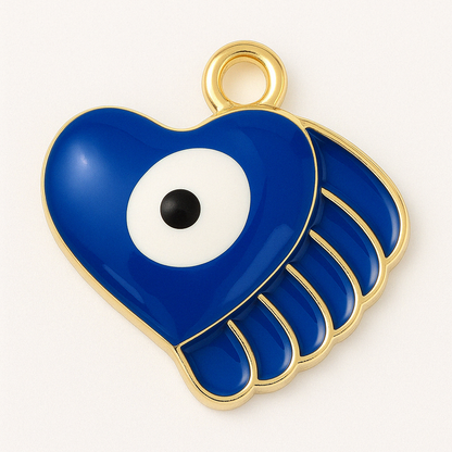 Evil Eye Heart Charm - Gold-Plated Enamel Protection Symbol