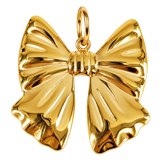 Sculpted gold-tone bow charm with folded ribbon details