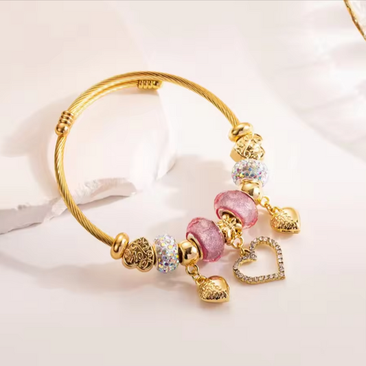 Pink Heart Charm Bracelet: Adjustable & Cute!