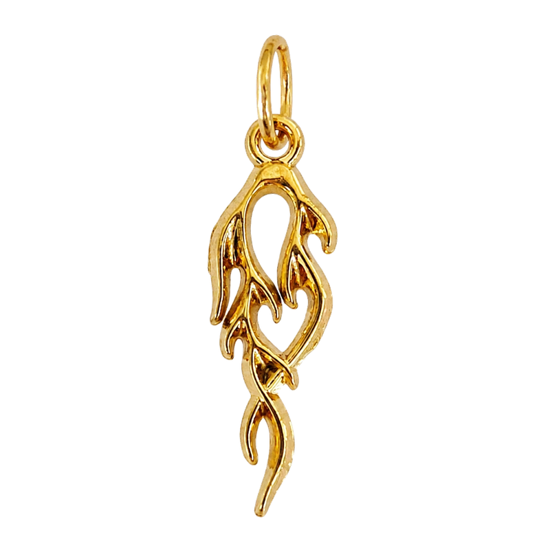 Polished gold-tone openwork flame charm with flowing curves