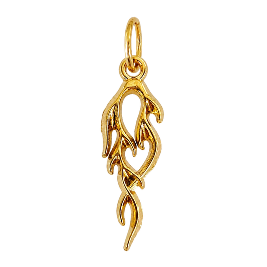 Polished gold-tone openwork flame charm with flowing curves