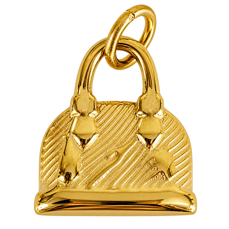 Textured gold-tone handbag charm with twin handles