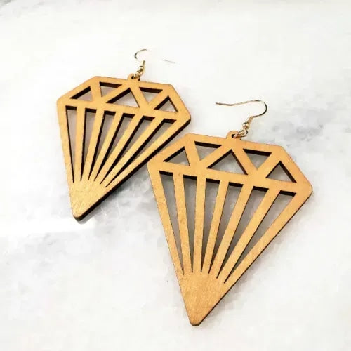 Laser Cut Diamond Wooden Earrings