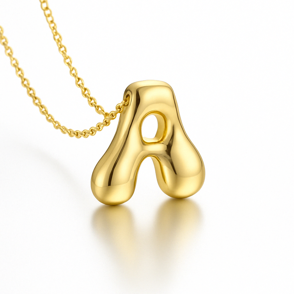 Bubble Letter Initial Necklace – 18K Gold Stainless Steel