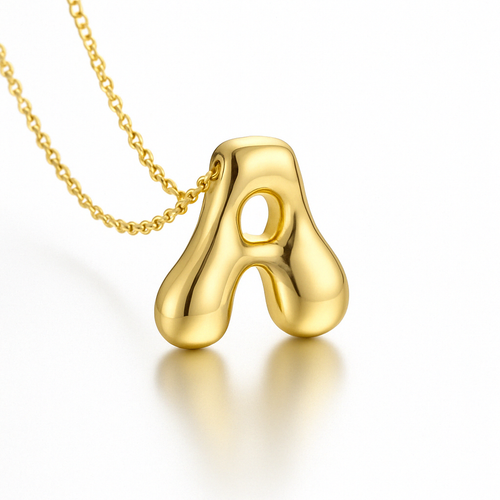 Bubble Letter Initial Necklace – 18K Gold Stainless Steel