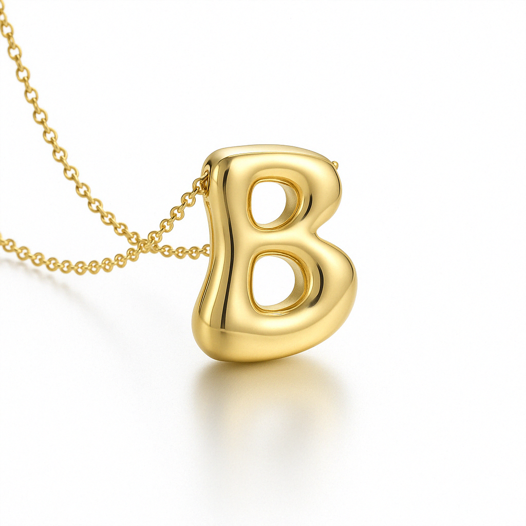 Bubble Letter Initial Necklace – 18K Gold Stainless Steel