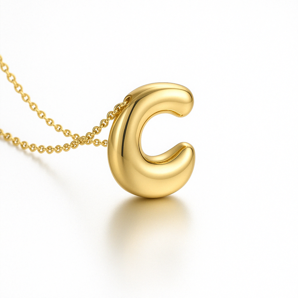 Bubble Letter Initial Necklace – 18K Gold Stainless Steel