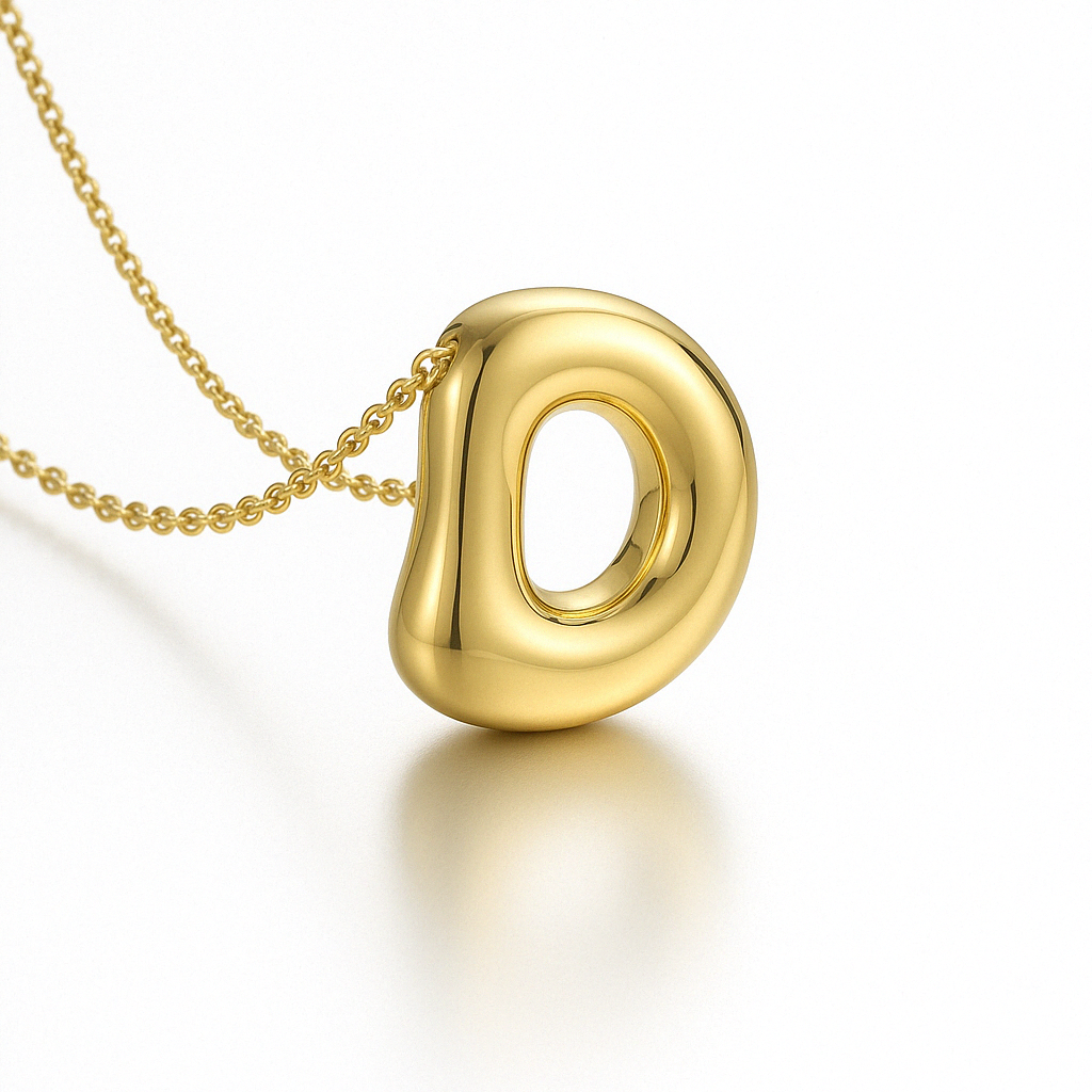 Bubble Letter Initial Necklace – 18K Gold Stainless Steel