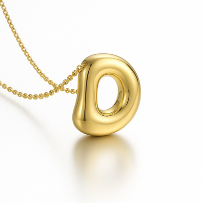 Bubble Letter Initial Necklace – 18K Gold Stainless Steel