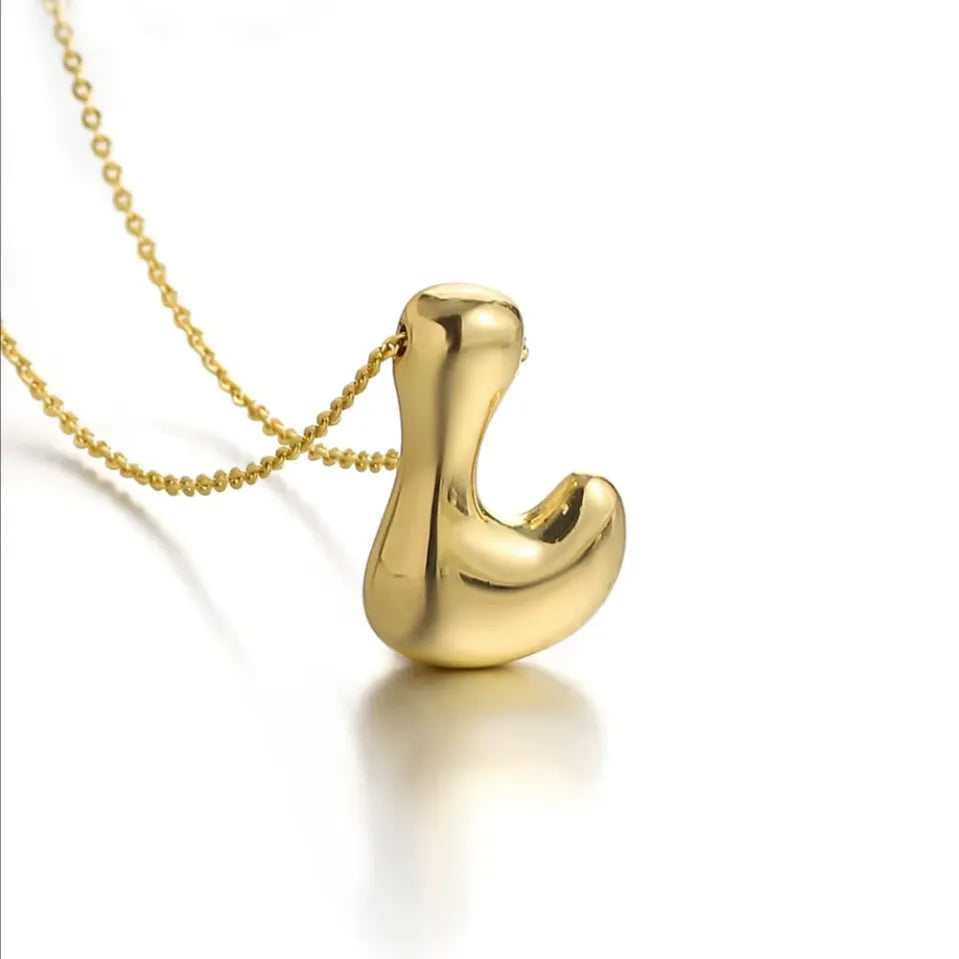Bubble Letter Initial Necklace – 18K Gold Stainless Steel