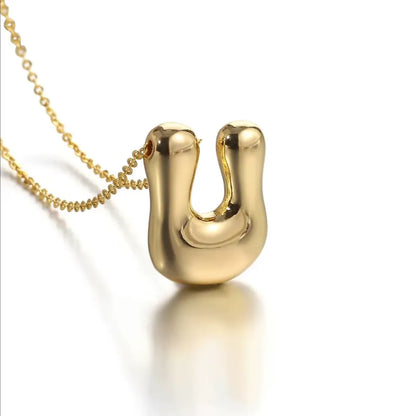 Bubble Letter Initial Necklace – 18K Gold Stainless Steel