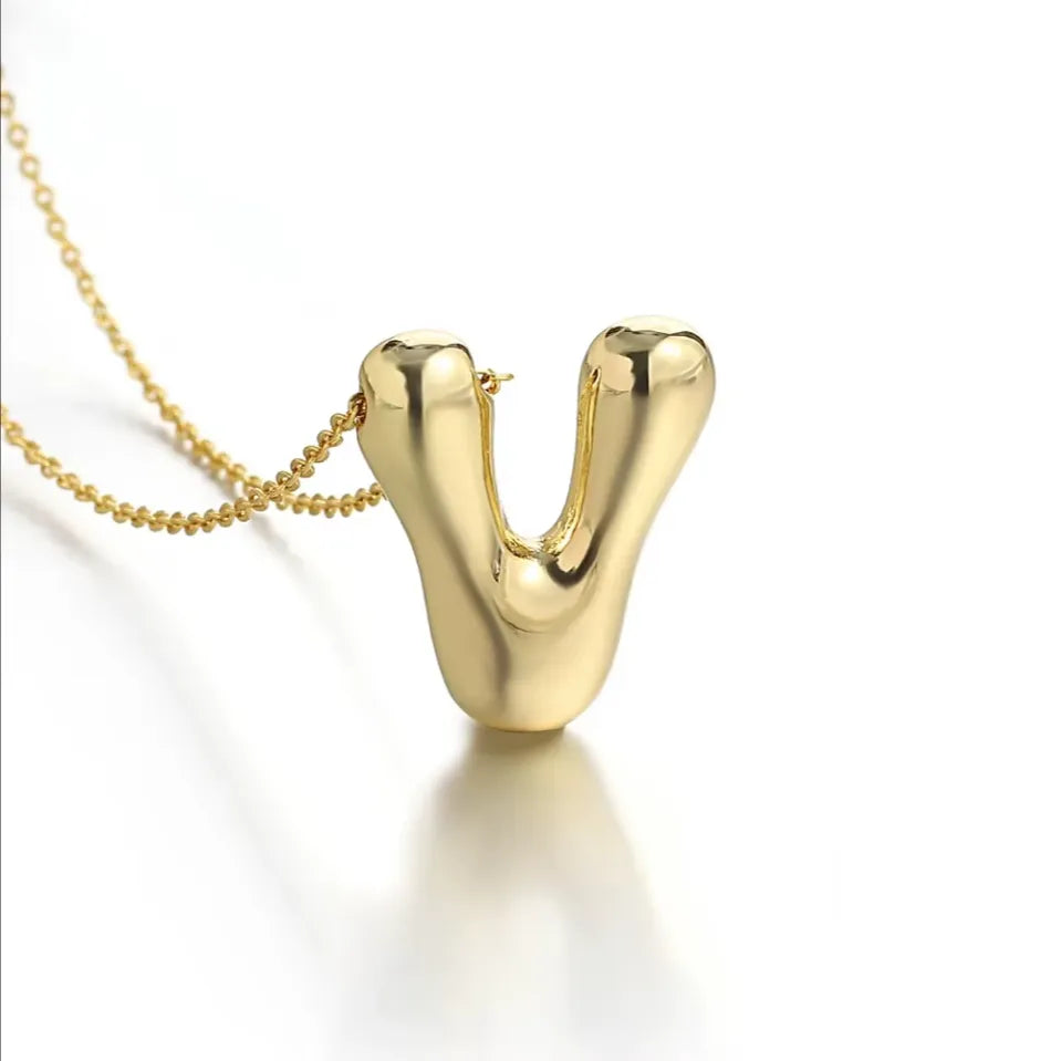 Bubble Letter Initial Necklace – 18K Gold Stainless Steel
