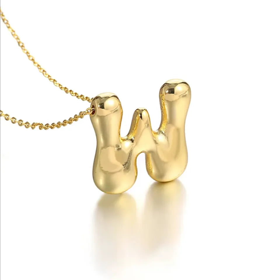 Bubble Letter Initial Necklace – 18K Gold Stainless Steel