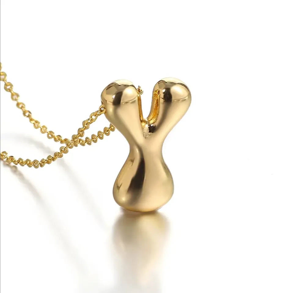 Bubble Letter Initial Necklace – 18K Gold Stainless Steel