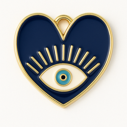 Evil Eye Heart Charm - Gold-Plated Enamel Protection Symbol