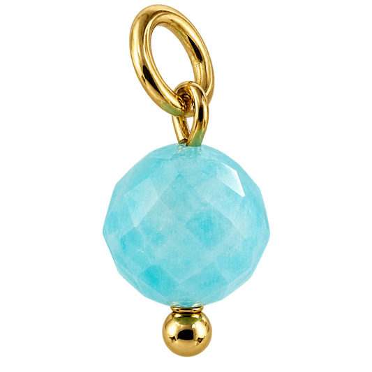 Faceted pale aqua bead charm with polished gold-tone hardware