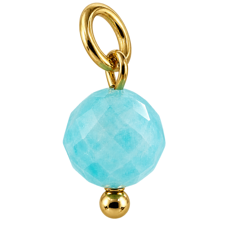 Faceted pale aqua bead charm with polished gold-tone hardware