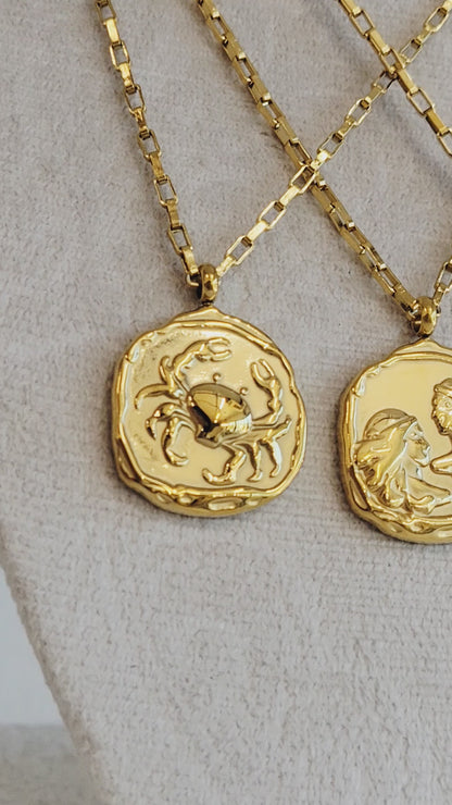 Gold Zodiac Coin Necklace – Choose Your Sign