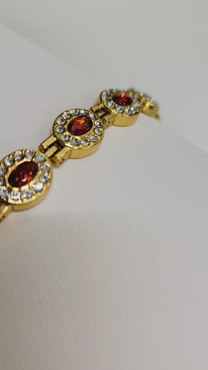 Golden Garnet Halo Bracelet-Style Watch