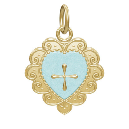Blue Heart Cross Charm