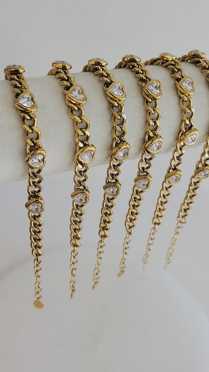 Amour Crystal Heart Cuban Chain Bracelet
