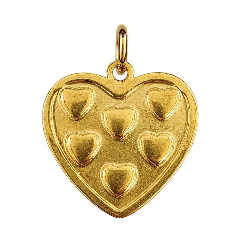 Polished gold-tone heart medallion charm with six raised hearts