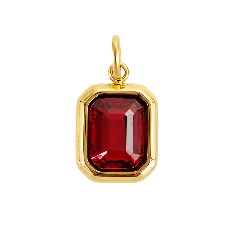 Rectangular red gemstone charm in a polished gold-tone setting