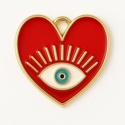 Evil Eye Heart Charm - Gold-Plated Enamel Protection Symbol