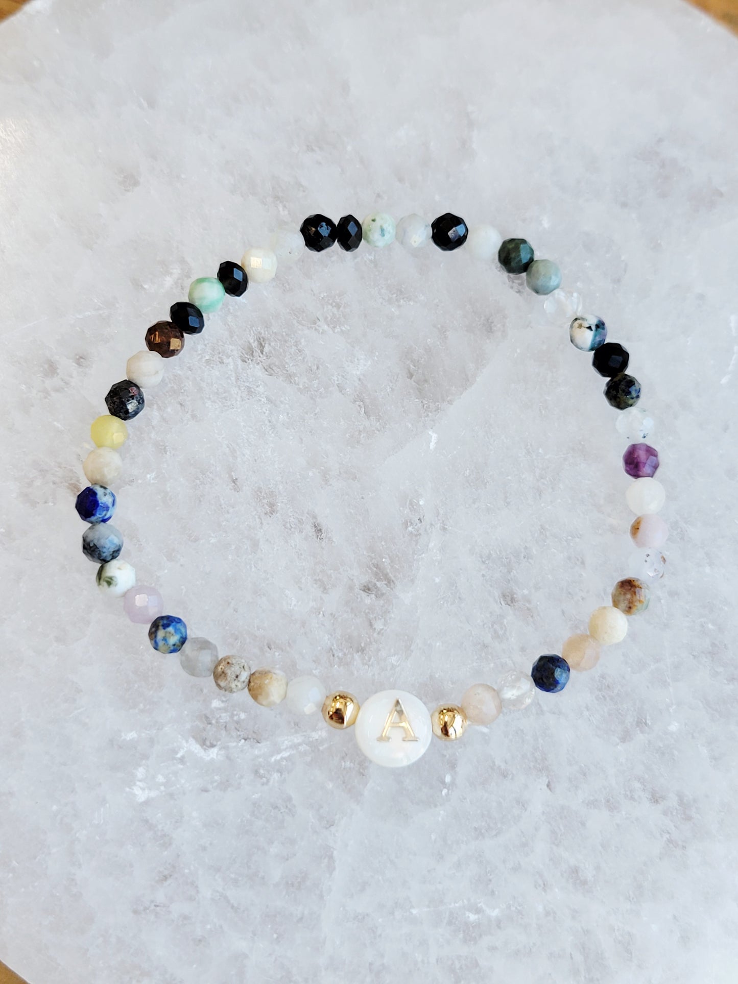 Natural Stone Initial Bracelet - Sea Shell Letter Charm