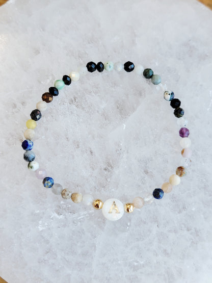 Natural Stone Initial Bracelet - Sea Shell Letter Charm