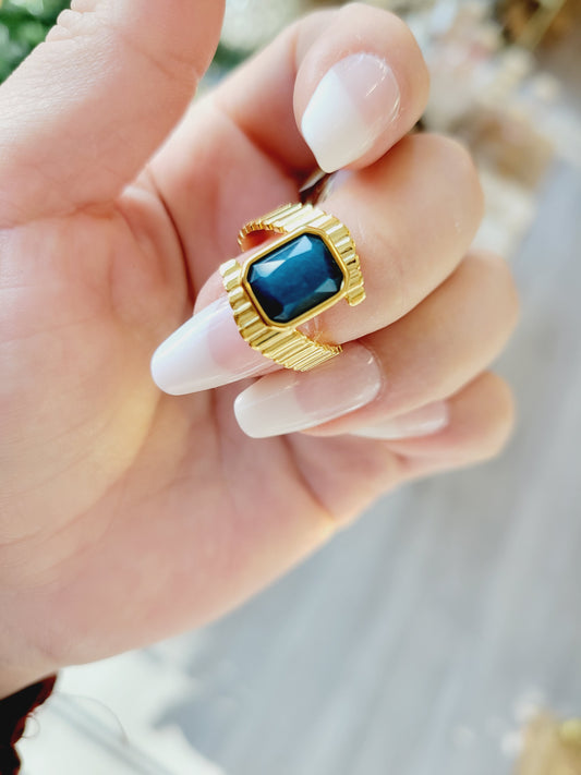 Blue Apatite Statement Ring - Stainless Steel