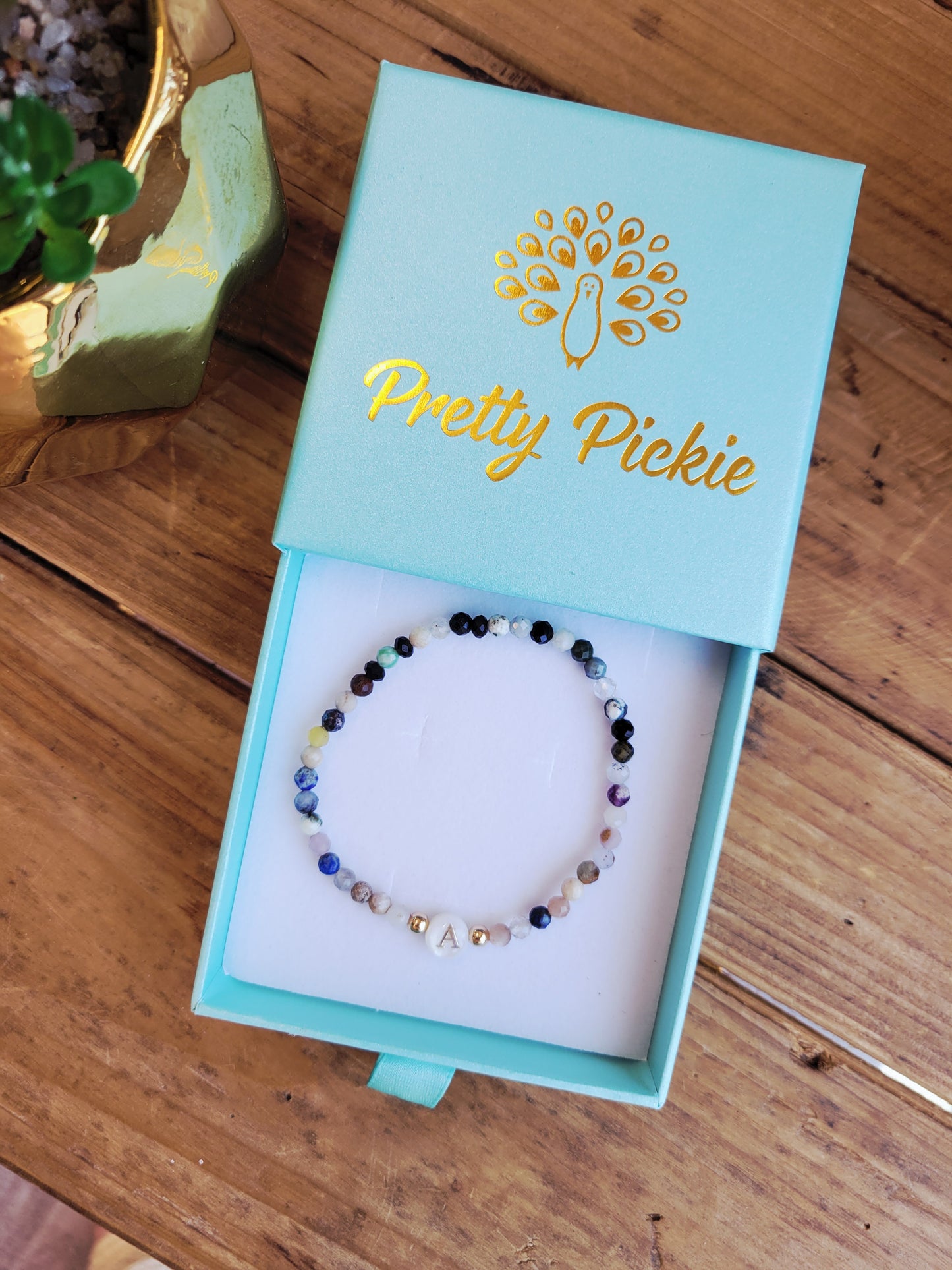 Natural Stone Initial Bracelet - Sea Shell Letter Charm